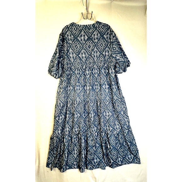 Emma Rose Peasant Dress Women's 3XL Blue Graphic Cottagecore Tiered Boho Maxi - Picture 7 of 11